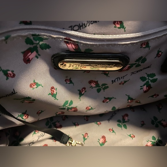 Betsey Johnson black tote bag with polka dots and blue heart - Picture 11 of 16